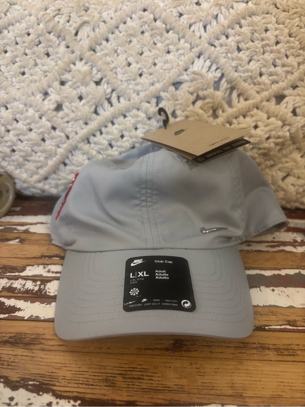 Nike Light Gray Club Cap with Red Accent